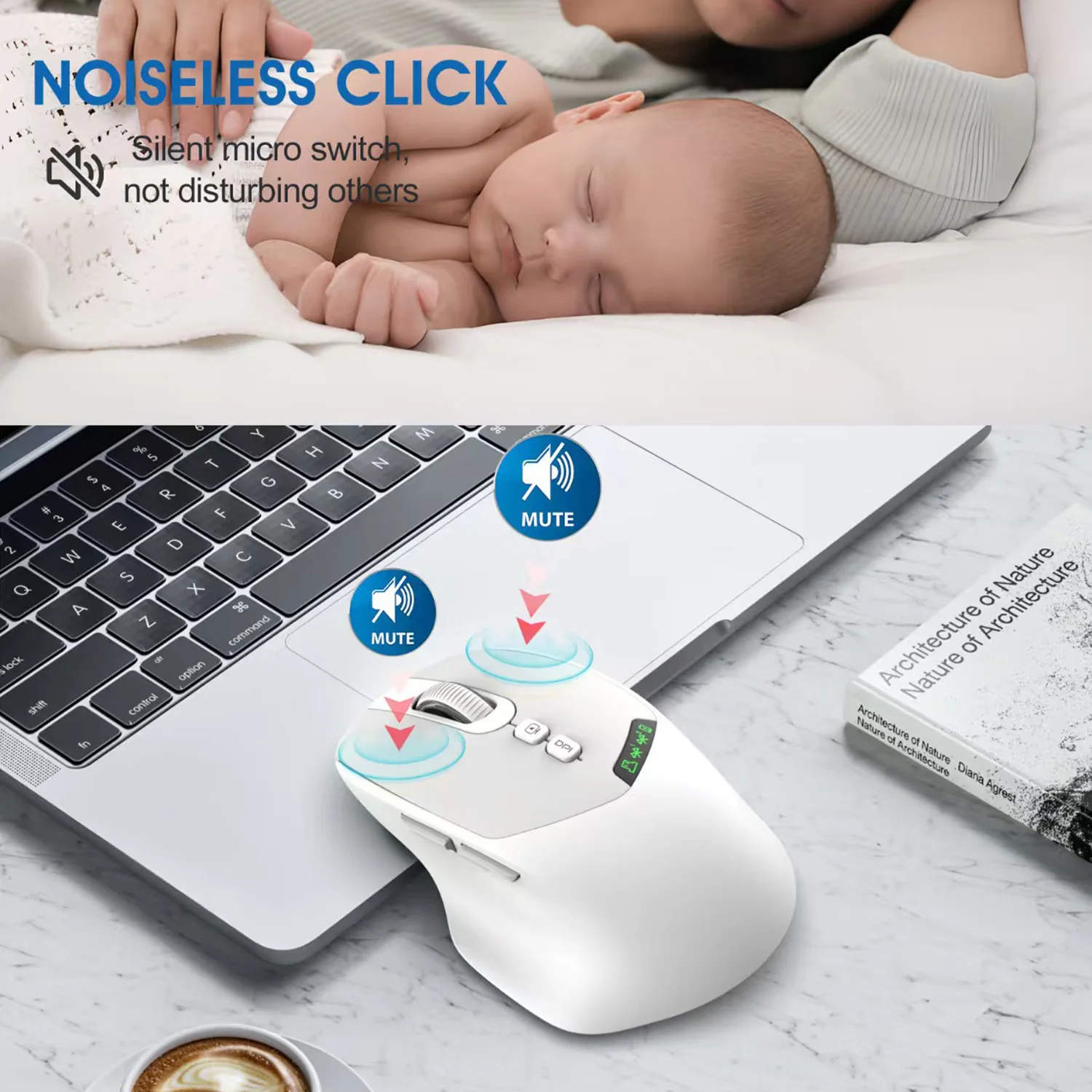 2025 NEW HOT Noiseless Dual Mode Wireless Mouse Bluetooth 2.4G, Silent Click, DPI Adjustable, 500mA Battery, Display