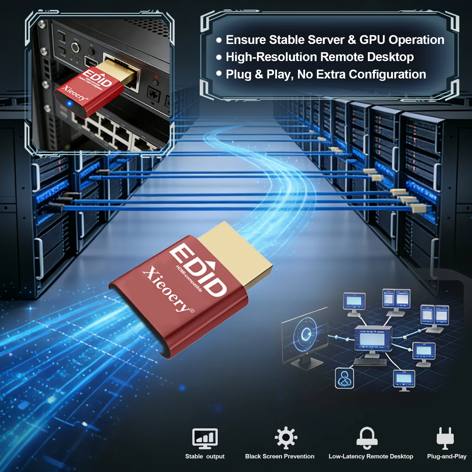 HDMI 2.1 4K 120Hz EDID 에뮬레이터, 48Gbps 헤드리스 HDMI 더미 플러그, GPU 서버용 기본 3840×2160@120Hz 가상 디스플레이