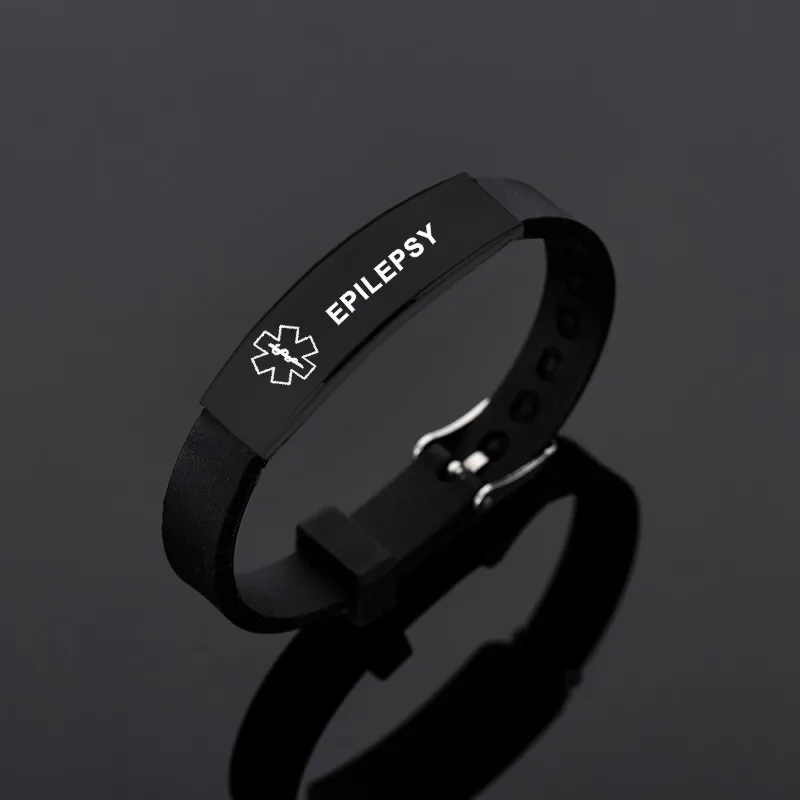 Black Stainless Steel Silicone Medical Alert Bracelet DIABETIC EPILEPSY Disease Bracelets Wristband For Men bracelet jewelry