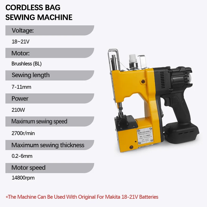 EGOD Portable Packaging Machine Electric Sewing Machine Lithium Battery Woven Bag Rice Bag Sealing for Makita Battery