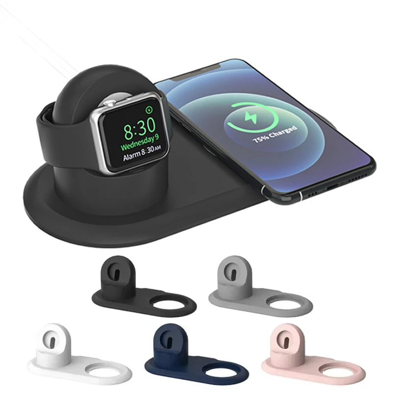Silicone Phone Holder Stand for IPhone 16Pro Max Apple Watch Magsafe Charger Charging Station Dock Desk Bracket for Iwatch