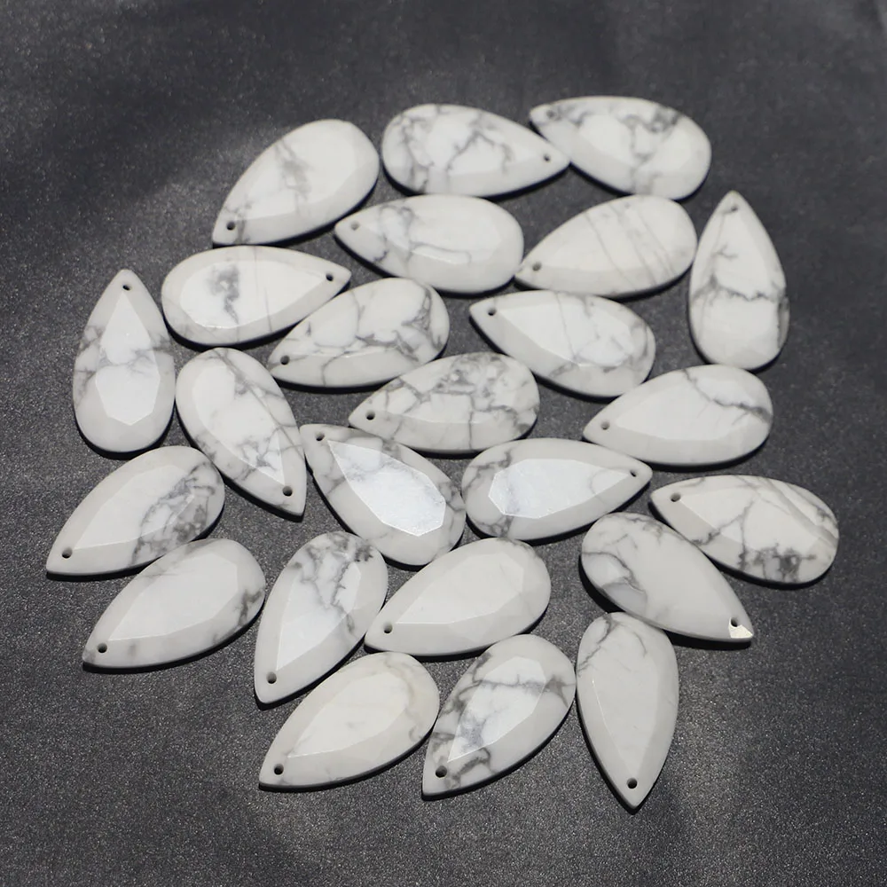 Natural Stone White Turquoise Faceted Water Drop Shape Necklace Pendant Loose Bead Jewelry Making DIY Bracelets Accessories 8Pcs
