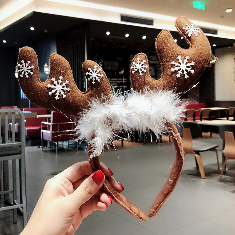 1PC Christmas Headbands Sequins Reindeer Antlers Ears Hair Clips For Women Girl Christmas Party Cosplay Light Headdress