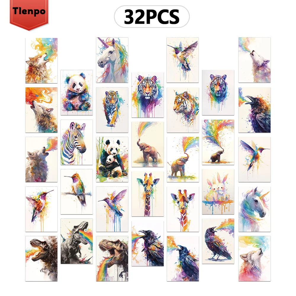 32 יחידות, גלויות מים בצבעי קשת, גלויות ברכה, גלויות DIY, קישוטים, מתאימות לאוסף ולמתנה.