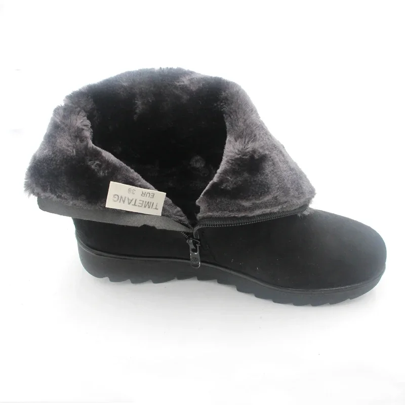 TIMETANG Women Ankle Boots Rabbit Fur New Fashion Waterproof Wedge Platform Winter Warm Snow