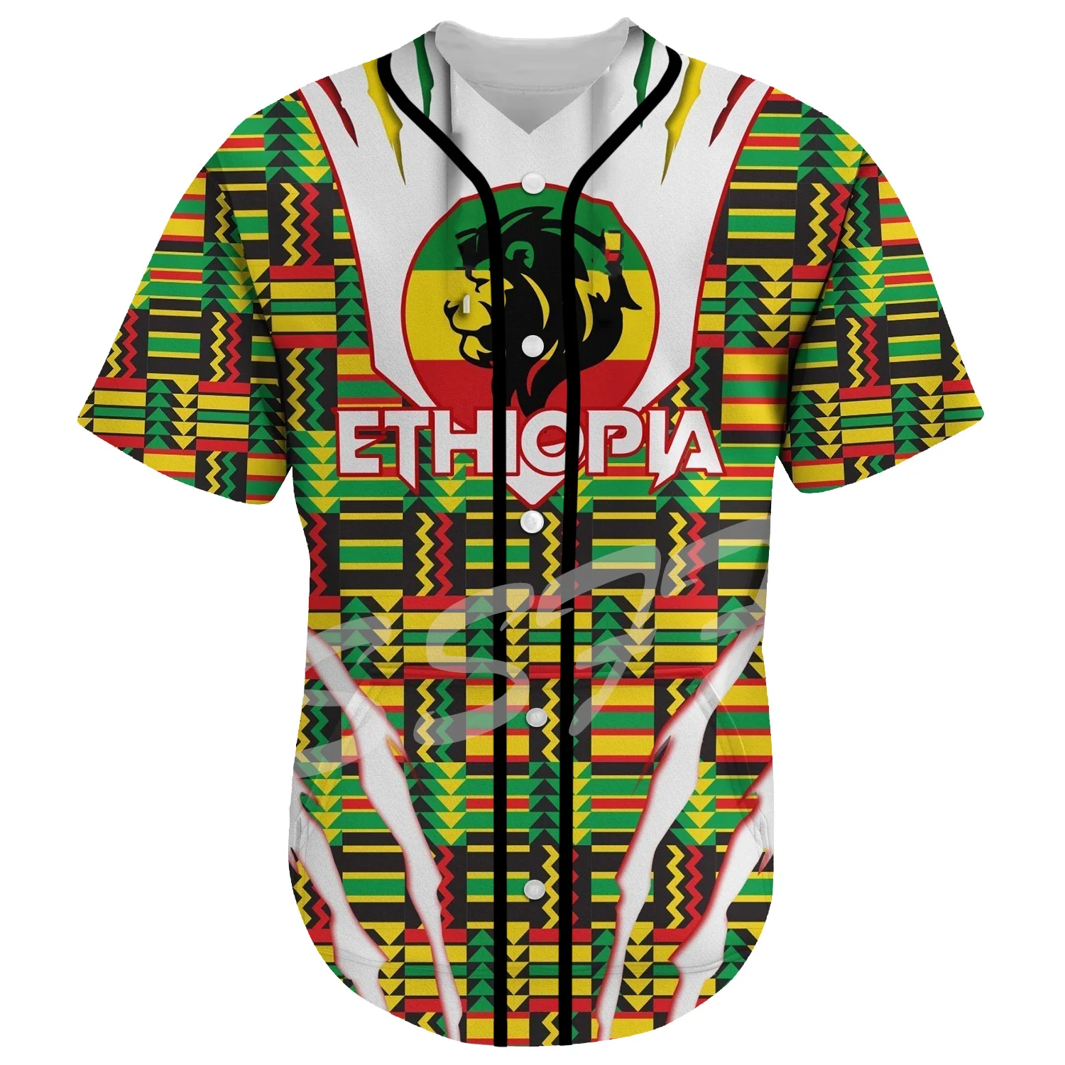 Africa County Ethiopia Native Reggae Lion Tattoo 3DPrint Summer Harajuku Casual Funny Baseball Jersey Shirts Short Sleeves X10