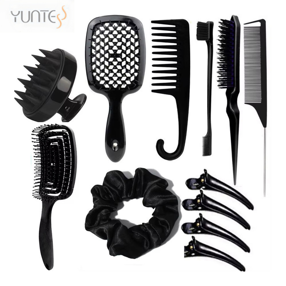  8PCS women comb Hair Tool Set Styling With Teasing Hair Brush Air Hollow Comb Rat Tail Comb Edge Brush Scalp Massager 
