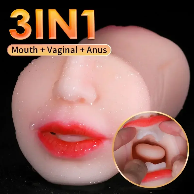 3 IN 1 Artificial Vagina for Men Masturbator Cup Deep Throat Real Oral Male Masturbation Blowjob Anal Clit Silicone Sex Toys 18+