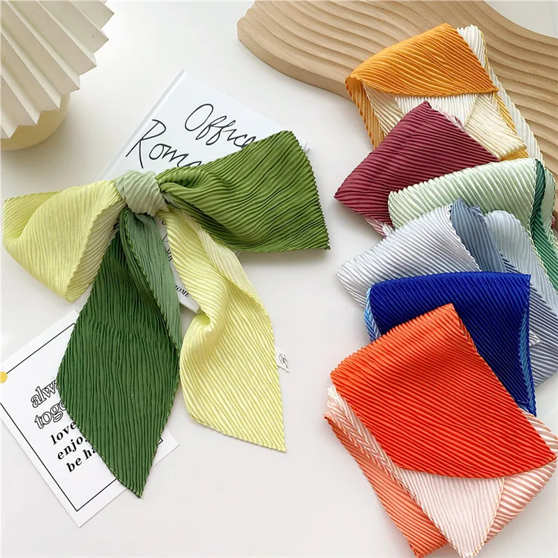 Pleated Ribbon Scarf Solid Print Crumpled Scarf Long Bandelet Headscarf Headband Women Hair Bands Scrunchies Bag Hat Decoration 2
