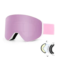 Women Magnetic Ski Goggles Pink UV Protection Anti-fog Snow Goggles Men Winter High Definition Big Windproof Snowboard Eyewear
