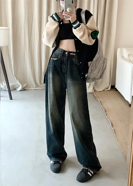 Jean ample à jambes larges pour femmes, Style Harajuku, mode de rue rétro, pantalon droit en Denim, automne hiver ﻿ 5