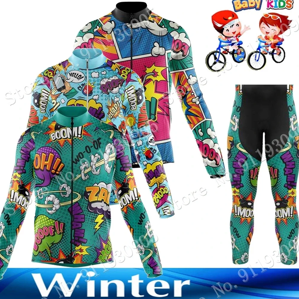 Kids Explosive Comics Cycling Jersey Winter Set Cartoon Anime Boys Girl Cycling Clothing Bike Thermal Jacket Suit Maillot