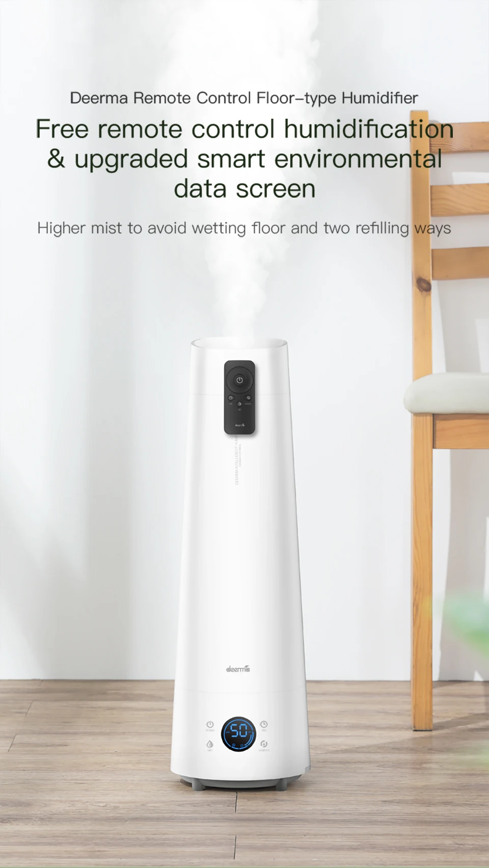 Deerma Demld220 Air Humidifier With Remote Control, 12h Timing Air Purifying,real