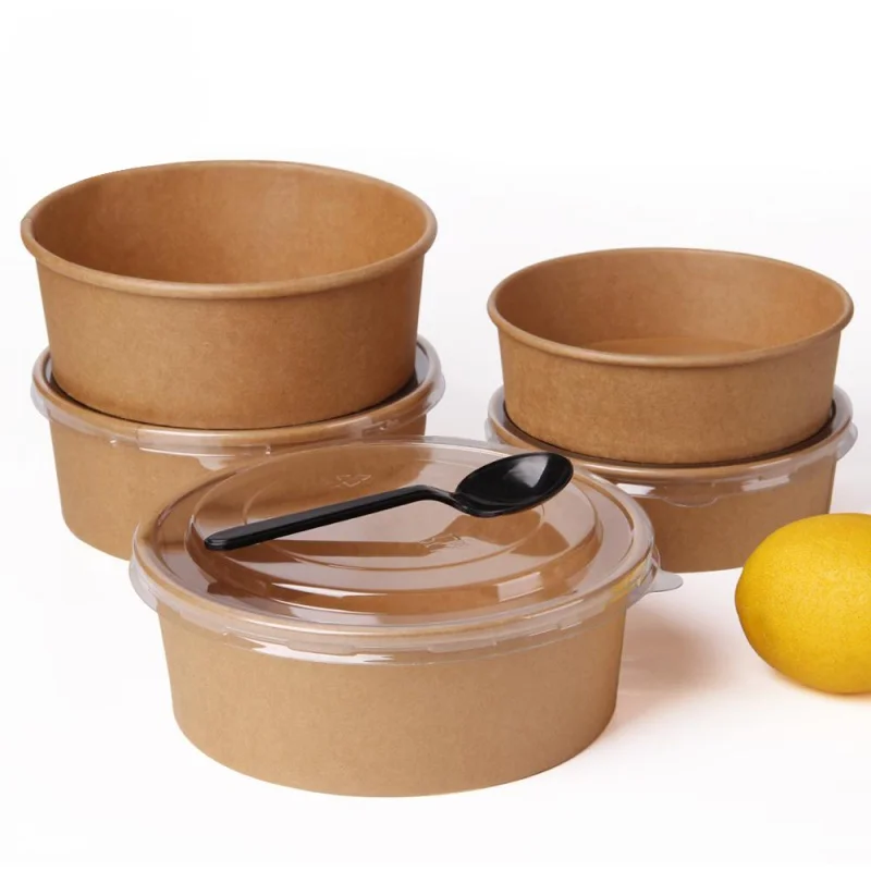 

Customized productDisposable Take away Kraft Paper Salad Bowl with PET Lid Kraft Paper Bowl