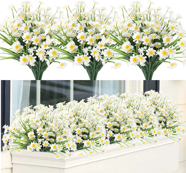 Flores de margaritas artificiales blancas para exteriores, flor falsa para  decoración, No se decolora, decoración de ventana de porche de jardín de  casa, 4 paquetes - AliExpress