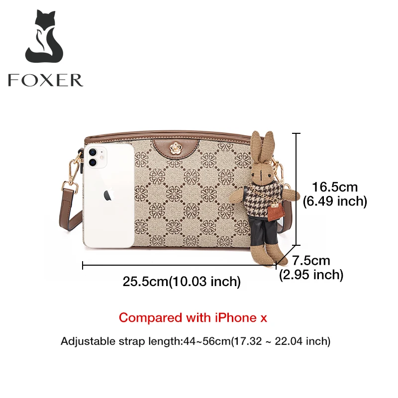 FOXER Brand Print PU Leather Light Shoulder Bag Stylish Monogram Women's PVC Crossbody Bag Female Rabbit Accessory Messenger Bag