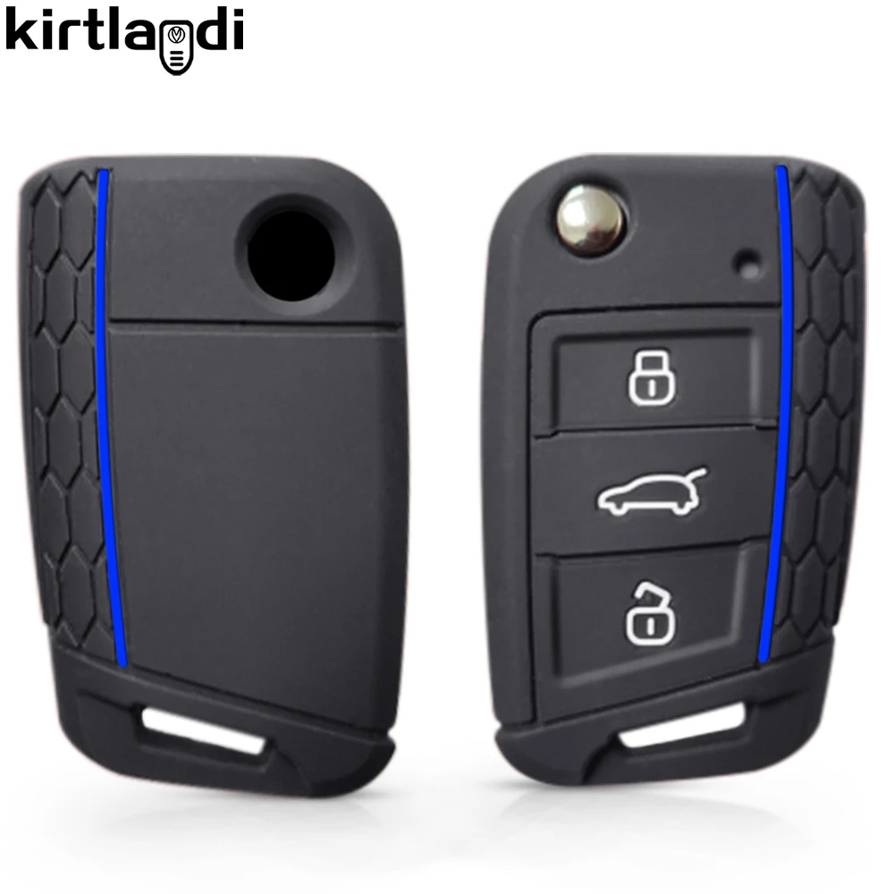 Silicone Key Case For Skoda Octavia A7 KAMIQ Rapid Karoq Fabia Seat Leon Ibiza Ateca VW Polo Golf 7 Tiguan T-Roc T6