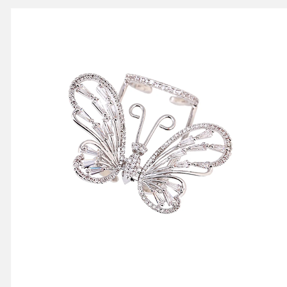 High Quality Luxury Movable Wings Butterfly Statement Women Ring Personalized Costume Jewery Finger Rings for Engagement Wedding