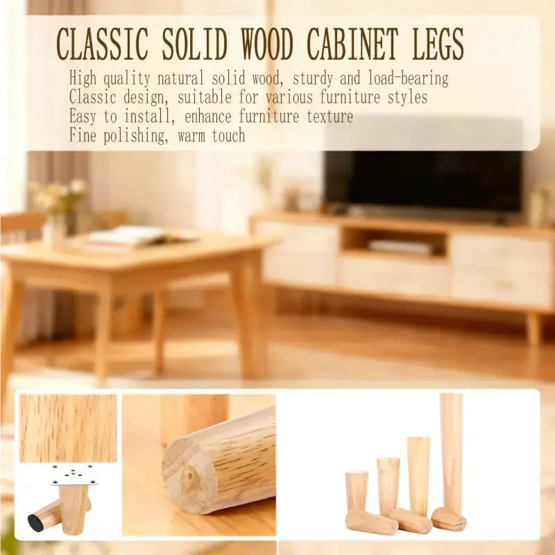 Set of 4 Premium Wooden Furniture Legs with Non-Slip Base