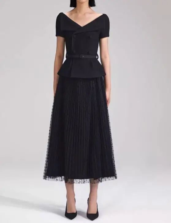 

Оригинальное черное платье миди Boutique с открытыми плечами и поясом, UK 4-UK 12