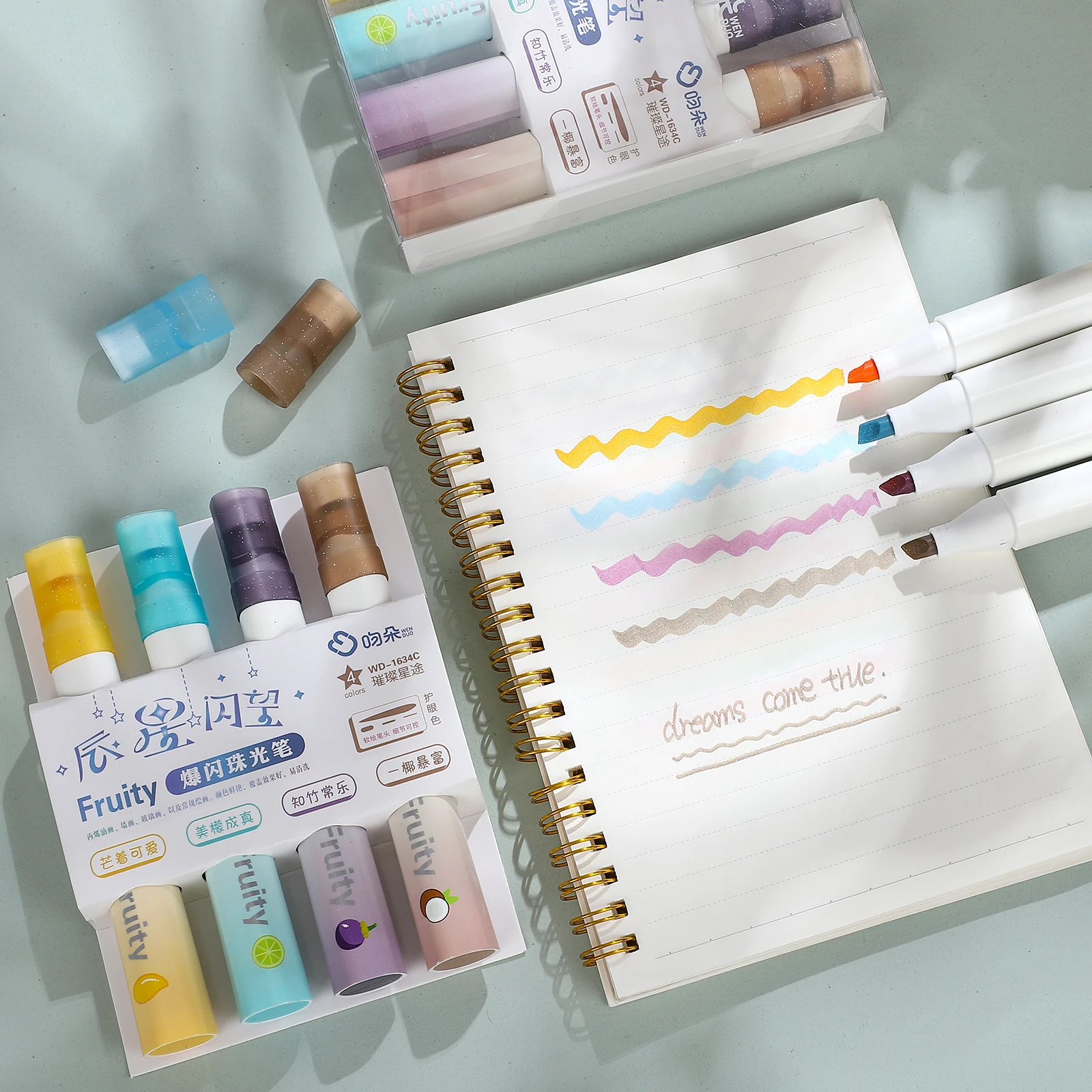 경사 헤드 대용량 형광 마커 펜, 하이라이터 마커 펜, 창의적인 DIY 학생 용품 문구, 세트당 4 개