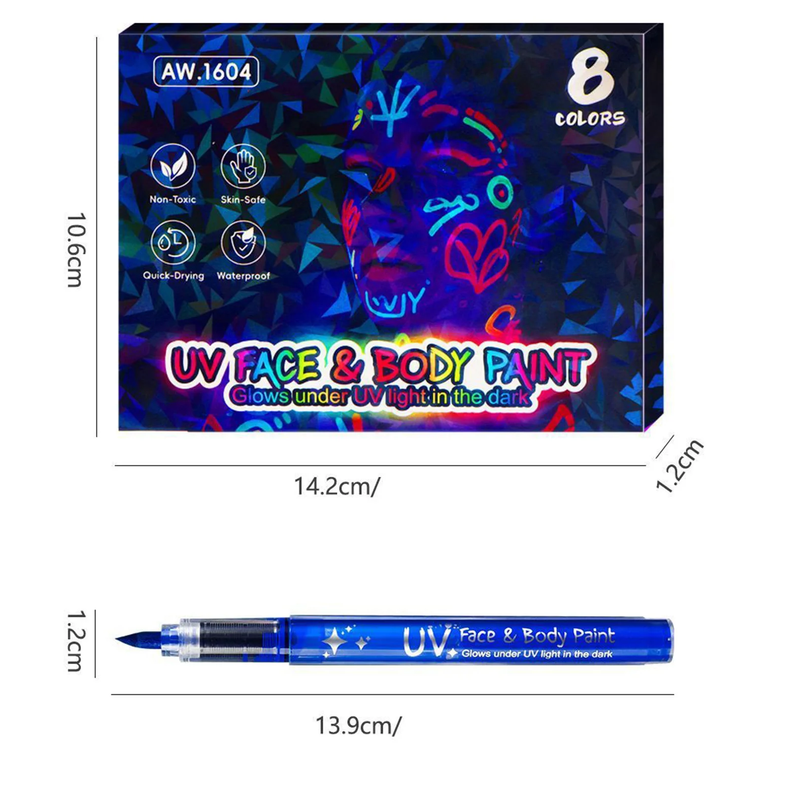 콘서트 및 바디 페인팅, 형광펜, 야광 펜용 다채로운 직액형 야광 UV 수채화 마커 8개