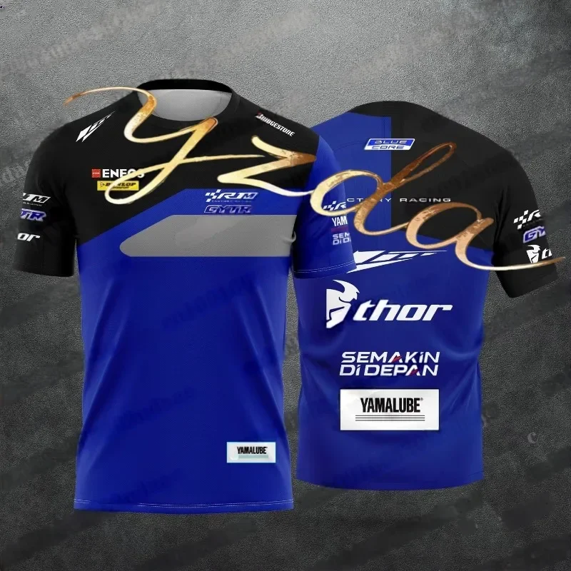 새로운 R1m 모델 오토바이 경주 매니아 블루와 레드 남성과 여성의 여름 캐주얼 통기성 스포츠 빠른 건조 티셔츠