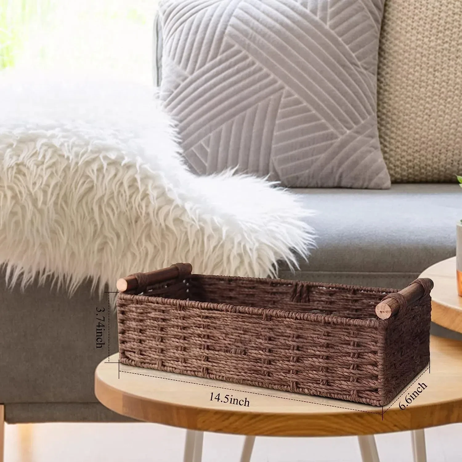 Imitation Rattan Desktop Storage Frame Woven Basket Key Cosmetics Bar Bathroom Bedroom Coffee Table Miscellaneous Storage Box