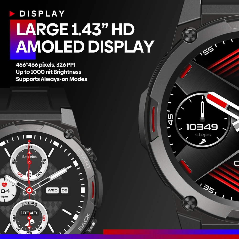 Zeblaze   ȭ ȭ Ʈ ġ, ǰ  ƮϽ  Ʈġ, AMOLED ÷, ̺ 7 , 1.43 ġ