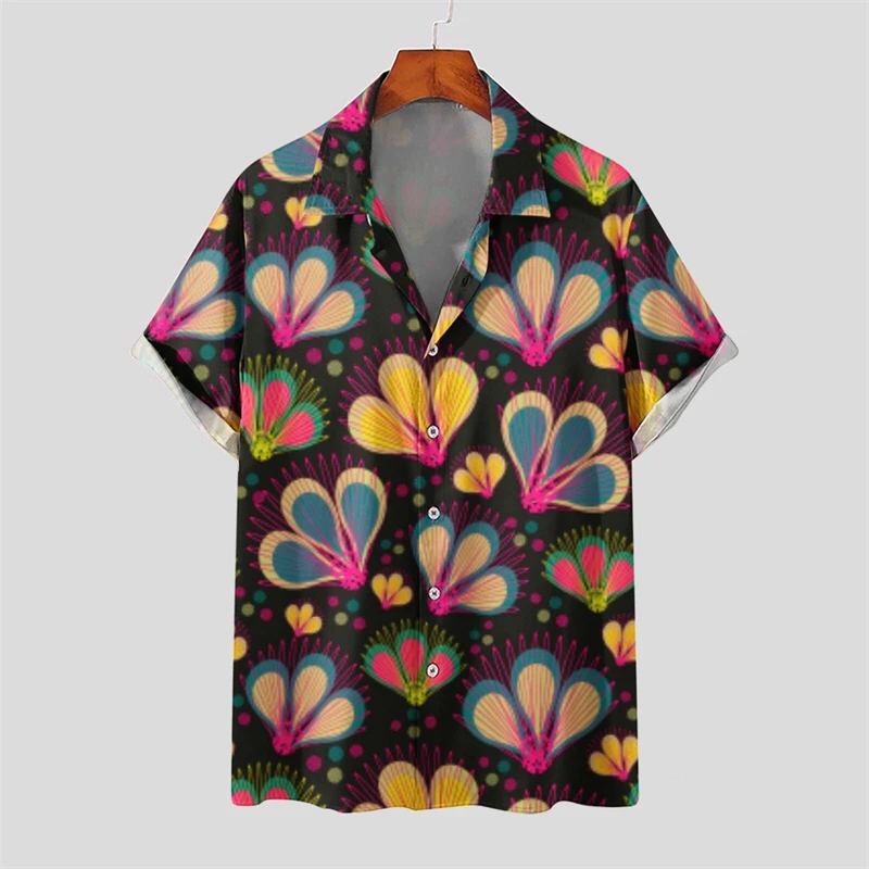 

New Men's Hawaii Shirts Tropical Style Flower Print Short Sleeve Aloha Shirts Cuban Style Summer Casual Holiday Oversized Camisa