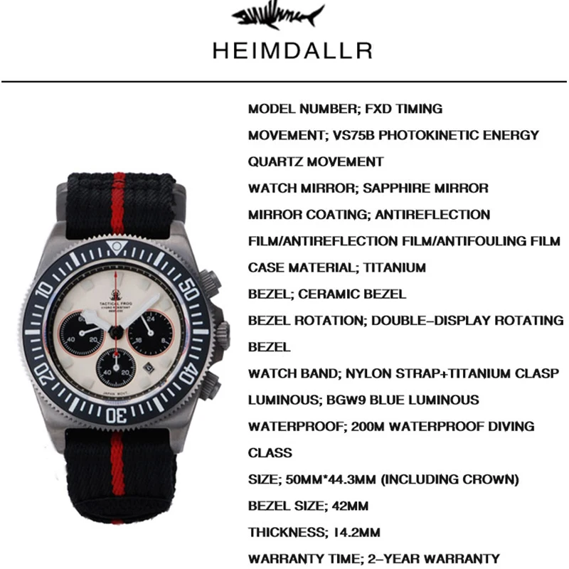 タクティカルフロッグ FXD2 チタンダイビングウォッチ男性用 20ATM