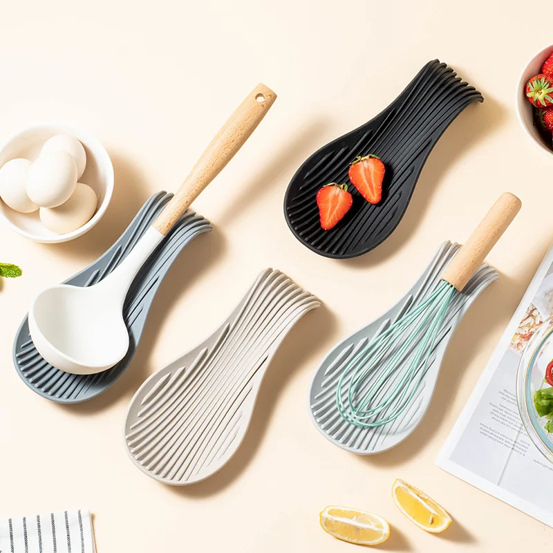 Silicone Kitchenware Tray Kitchen Spatula Soup Spoon Silicone Spoon Holder Household Thick Insulated Spoon Pad