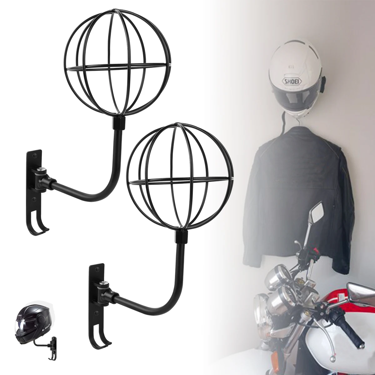 Motorcycle Helmet Holder Wall Mount 180&deg; Rotation Helmet Hanger Hook Stand Rack Storage Hook Motorcycle motorcycle helmet holder