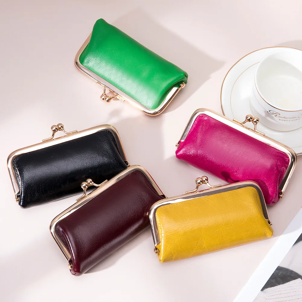 Leather Clutch Bag Kiss Lock Wallet with Keychain Retro Coin Purse Coin  Lipstick bag Organizer Cute Purse for Women - AliExpress