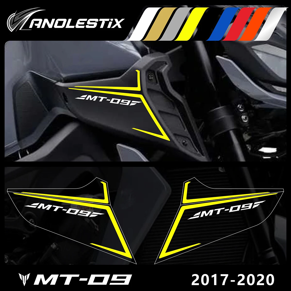 AnoleStix Reflective Motorcycle Stickers Air Intake Side Cover Decals Set For YAMAHA MT09 MT-09 SP 2017 2018 2019 2020 jl1170 car air intake snorkel system kit for jeep parts jl 2018