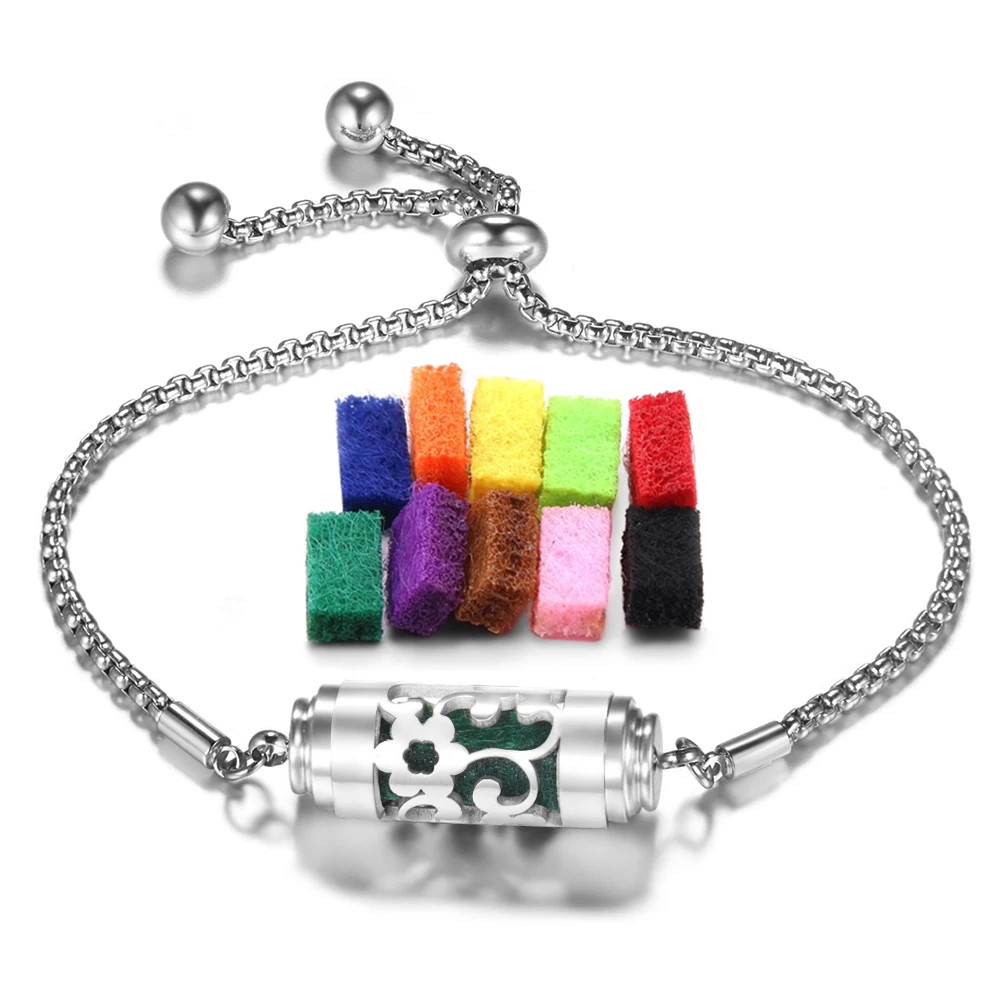 Stainless Steel Bracelet Trendy Stainless Steel Aromatherapy Bracelet Titanium Steel Adjustable Chain Essential Oil Diffuser Perfume Lockets Jewelry
