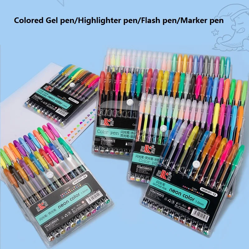 12-60Pcs Metallic Glitter Colors Gel Pens Plumones Stationery канцелярия Highlighter School Office Coloring Drawing Art Markers