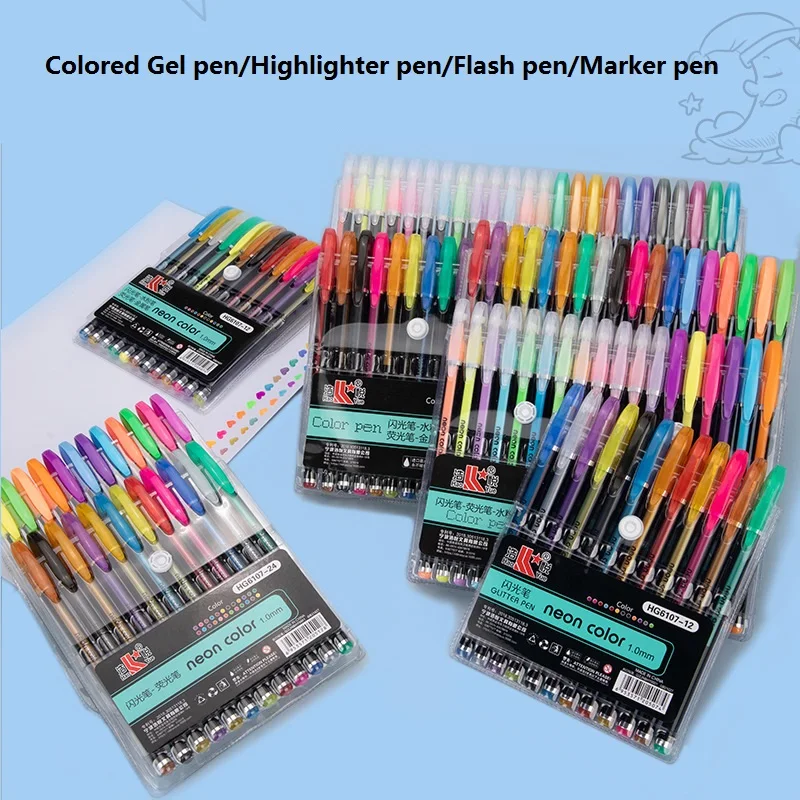Glitter Gel Pens Set Colored Signing Pen Drawing Color Pen Fine Tip Markers