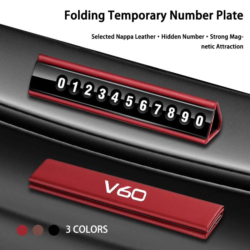 

New Leather Mobile Phone Temporary Parking Number Plate For Volvo V90 S90 XC40 V40 S60 XC60 XC90 V60 Accessories 2023 2024 Logo