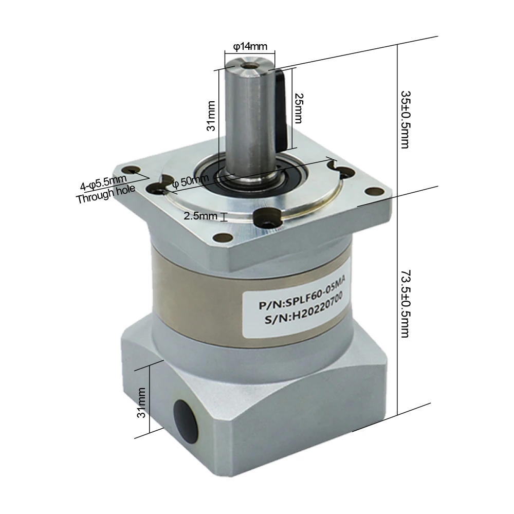 Planetary Reducer SPLF60 Suitable For 60 Servo Motor 200w 400w 600w Gear Ratio 4 / 5 / 7 10 Max 25N.m &le;10 arcmin input 14mm planetary reducer