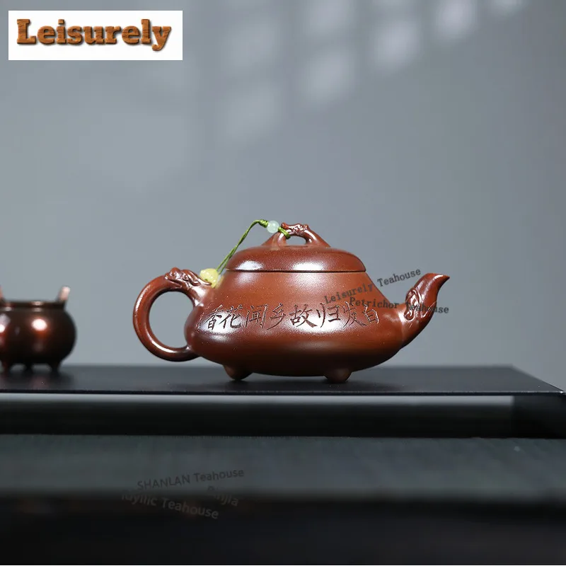 300ml Elegant Yixing Purple Clay Teapots Handmade Hantang Pot Raw Ore Gold Section Mud Kettle Zisha Tea Set Cafes Gift Supplies