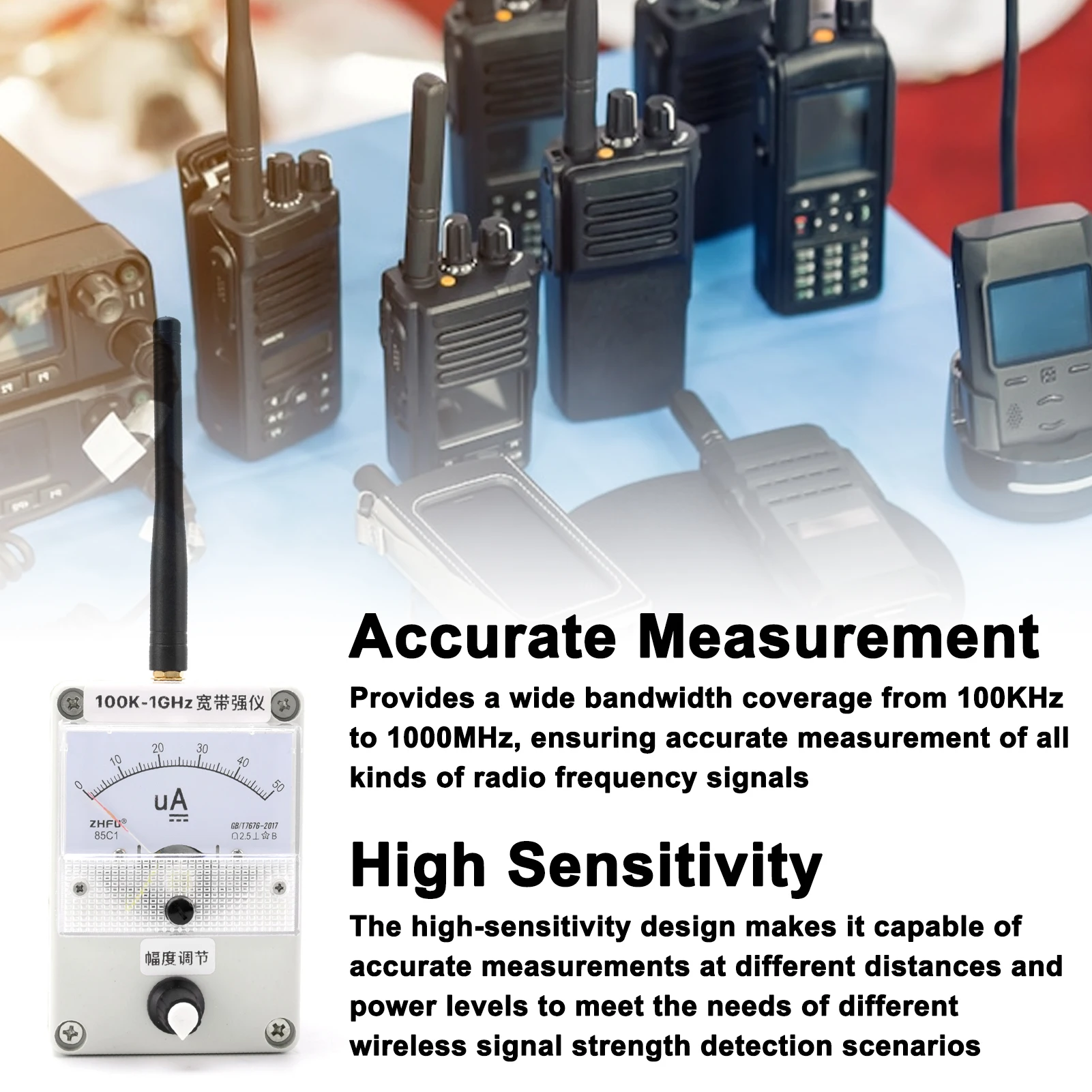 High Sensitivity Field Intensity Indicator 100K to 1GHz Bandwidth Field Strength Meter with Built-in Automatic Damping Function emf meter tester