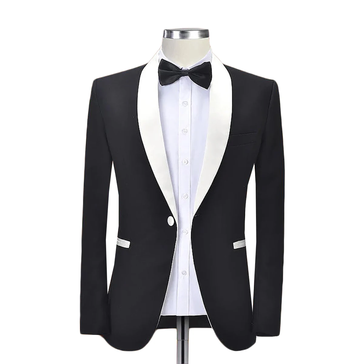 Black Luxury Men Wedding Jacket Shawl Lapel Tuxedos One Button Groom Wear Prom Evening Party Blazer Made Only Coat