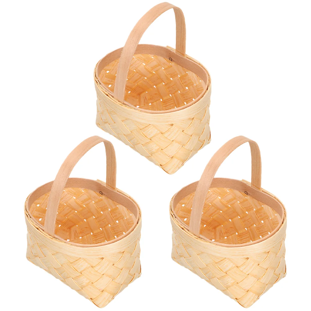 

3 Pcs The Gift Small Wooden Picnic Flower Girl Baskets Party Treats Holder Candy Picnic Flower Girl Basketss Favors Mini Woven