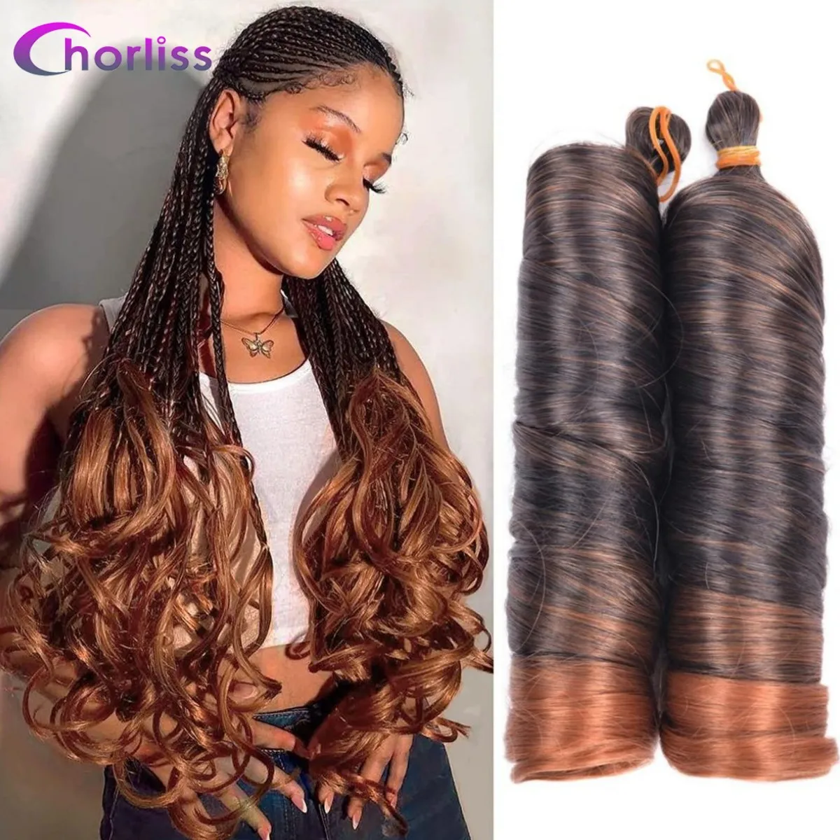 

French Curls Braiding Hair 24Inch Synthetic Spiral Curls Braids Hair Extensions For Women Pre Stretched Loose Wave Braiding Hair