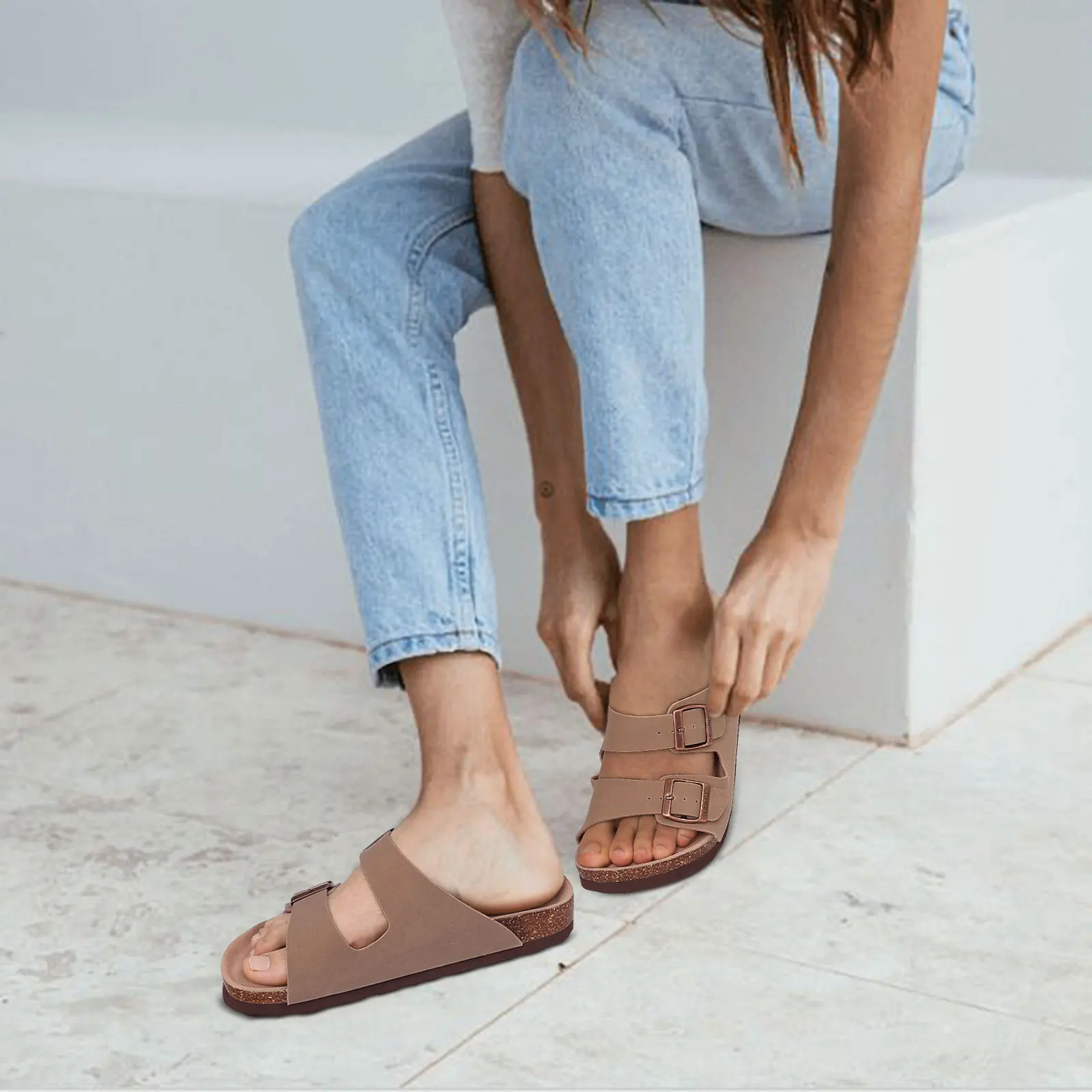 Cork Footbed Slide Sandal for Women Summer Beach