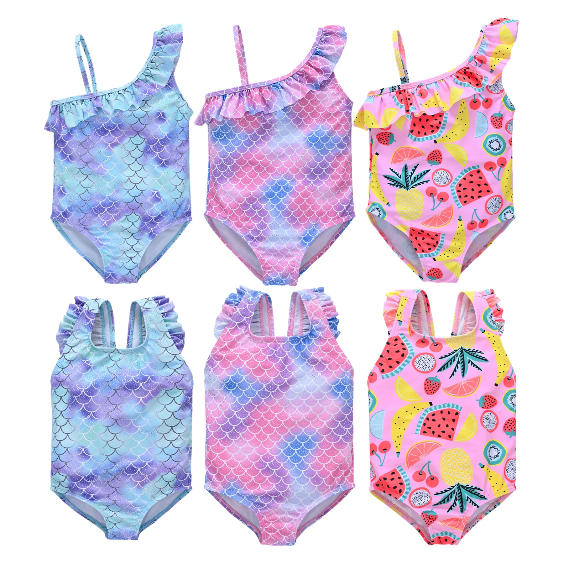 

2022 New Baby Girl Swimwear Overalls 0-6Years Kids Swimsuit Cute Fruit Girls Summer Beachwear Fish Scales Children Bathing Suit