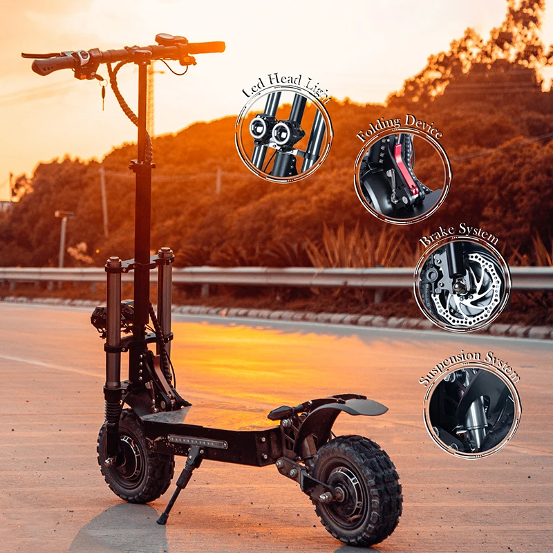 Toursor US Stock Kick E Scooter 11inch Off Road Tire Fast Speed 53mph 60V 6000W Electric Scooter