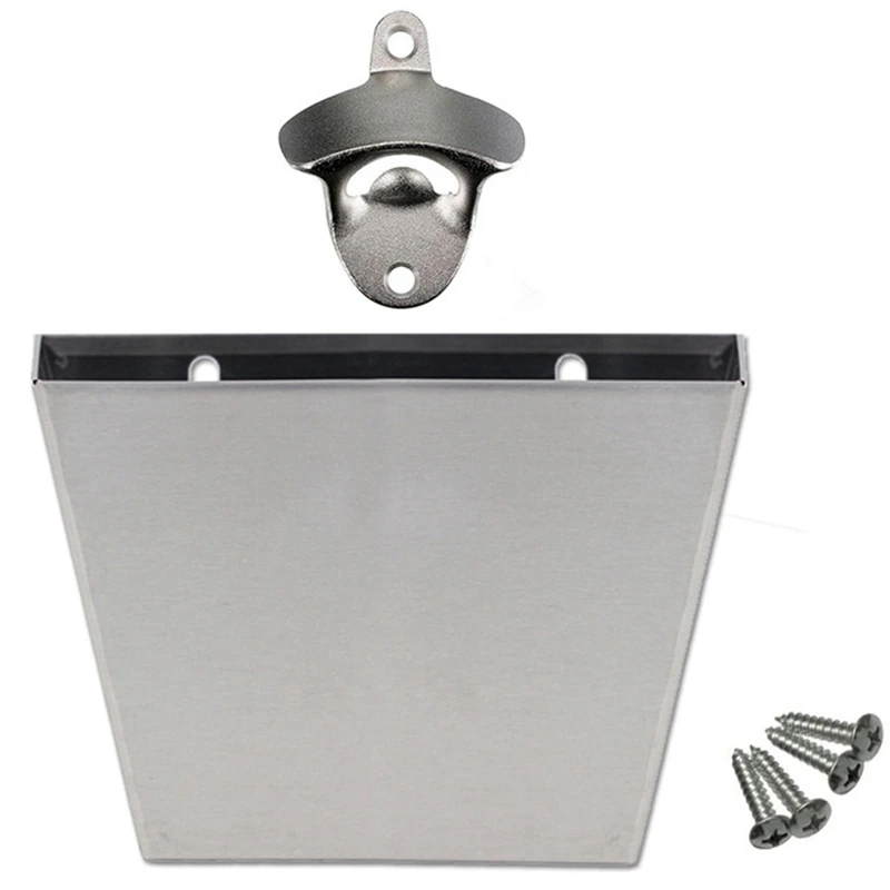 

Stainless Steel Bottle Opener Wall Mounted Beer Cap Catcher Storage Bucket Box With Screws For Kitchen Bar Holder Tool