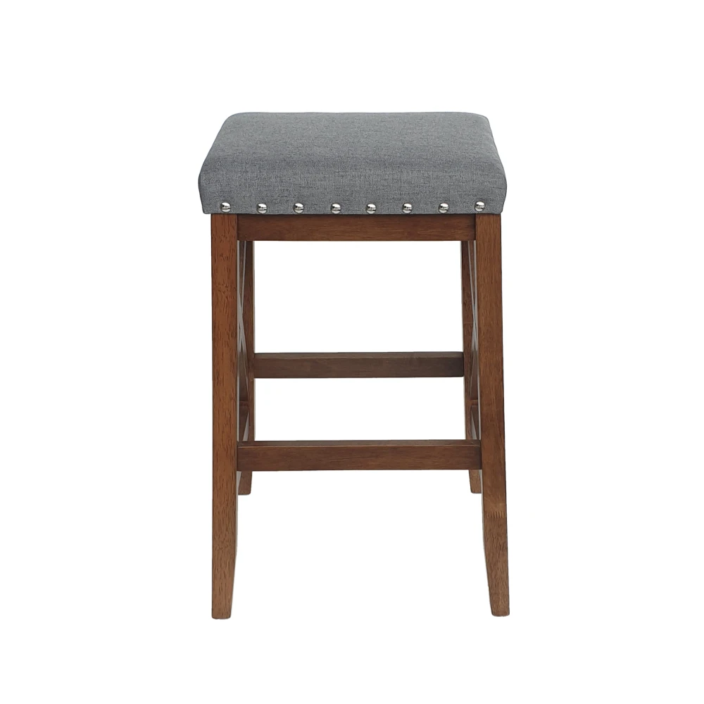 Inspired Gray Fabric - Topped Bar Stool Saddle Barstool with X - Shaped Wooden Frame, Measuring 29.60''×16.00''×19.75'' 5
